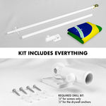 Load image into Gallery viewer, G128 Combo Pack: 6 Ft Tangle Free Aluminum Spinning Flagpole (White) &amp; Brazil Brazilian Flag 3x5 Ft, Double ToughWeave Series Double Sided Embroidered 210D Polyester  Pole with Flag Included