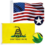 Load image into Gallery viewer, G128 Combo Pack: American USA Flag ToughWeave Series 4x6 Ft Single Sided &amp; Gadsden Don't Tread On Me Flag Double Sided 4x6 Ft Double ToughWeave Series  Both Embroidered Polyester, Brass Grommets