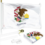 Load image into Gallery viewer, G128 Combo Pack: 6 Ft Tangle Free Spinning Flagpole (White) &amp; Illinois Flag 3x5 Ft Printed 150D Polyester, Brass Grommets (Flag Included) Aluminum Flag Pole
