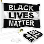 Load image into Gallery viewer, Combo Pack: 6 Feet Tangle Free Spinning Flagpole (White) Black Lives Matter (Black/White) Flag 3x5 ft Printed 150D Brass Grommets (Flag Included) Aluminum Flag Pole