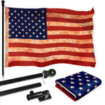 Load image into Gallery viewer, G128 Combo Pack: 6 Ft Tangle Free Aluminum Spinning Flagpole (Black) &amp; American USA TeaStained Flag 3x5 Ft, LiteWeave Pro Series Printed 300D Polyester  Pole with Flag Included