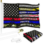 Load image into Gallery viewer, G128 Combo Pack: 6 Ft Tangle Free Aluminum Spinning Flagpole (White) &amp; Thin Line First Responders American Flag 3x5 Ft, LiteWeave Pro Series Printed 150D Polyester  Pole with Flag Included