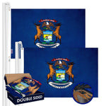 Load image into Gallery viewer, Michigan MI State Flag 3x5 Ft 2Pack Doublesided Embroidered Polyester By G128