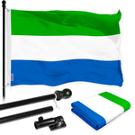 Load image into Gallery viewer, G128 Combo Pack: 6 Ft Tangle Free Aluminum Spinning Flagpole (Black) &amp; Sierra Leone Sierra Leonean Flag  3x5 Ft LiteWeave Pro Series Printed 150D Polyester  Pole with Flag Included