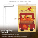 Load image into Gallery viewer, G128 Combo Pack: Garden Flag Stand Black 36 in x 16 in &amp; Garden Flag Fall Decoration Pumpkins in Truck Bed 12x18 DoubleSided Burlap Fabric