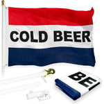 Load image into Gallery viewer, Combo Pack 6 Ft Tangle Free Spinning Flagpole White Cold Beer Flag 3x5 ft