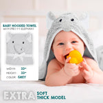 Load image into Gallery viewer, Hooded Baby Towels 33x33 Inch with Elephant Face Light Gray Baby Bath Towel