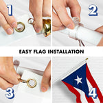 Load image into Gallery viewer, G128 Combo Pack: 5 Ft Tangle Free Spinning Flagpole (White) &amp; Puerto Rico Flag 2.5x4 Ft Embroidered 220GSM Spun Polyester, Brass Grommets (Flag Included) Aluminum Flag Pole