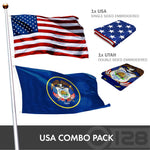 Load image into Gallery viewer, G128 Combo Pack: USA American Flag 3x5 Ft Embroidered Stars &amp; Utah State Flag 3x5 Ft Embroidered Double Sided 2ply