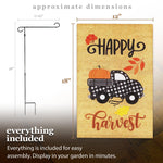 Load image into Gallery viewer, G128 Combo Pack: Garden Flag Stand Black 36 in x 16 in &amp; Garden Flag Fall Decoration Happy Harvest Pumpkin in Truck Bed 12x18 DoubleSided Burlap Fabric