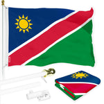 Load image into Gallery viewer, G128 Combo Pack: 6 Ft Tangle Free Aluminum Spinning Flagpole (White) &amp; Namibia Namibian Flag 3x5 Ft, LiteWeave Pro Series Printed 150D Polyester  Pole with Flag Included