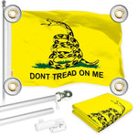 Load image into Gallery viewer, G128 Combo Pack: 6 Ft Tangle Free Aluminum Spinning Flagpole (Silver) &amp; Gadsden Don't Tread On Me Flag 3x5 Ft, LiteWeave Pro Printed 150D Polyester, 4 Corner Brass Grommets  Pole with Flag Included