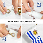 Load image into Gallery viewer, G128 Combo Pack: 6 Ft Tangle Free Aluminum Spinning Flagpole (White) &amp; Uruguay Uruguayan Flag 3x5 Ft, Double ToughWeave Series Double Sided Embroidered 210D Polyester  Pole with Flag Included
