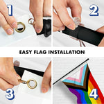 Load image into Gallery viewer, G128 Combo Pack: 6 Ft Tangle Free Aluminum Spinning Flagpole (Black) &amp; LGBT Progress Rainbow Pride Flag 3x5 Ft, LiteWeave Pro Series Printed 150D Polyester  Pole with Flag Included