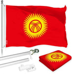 Load image into Gallery viewer, G128 Combo Pack: 6 Ft Tangle Free Spinning Flagpole (Silver) &amp; Kyrgyzstan Flag 3x5 Ft Printed 150D Polyester, Brass Grommets (Flag Included) Aluminum Flag Pole