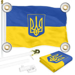 Load image into Gallery viewer, G128 Combo: 6 Ft Tangle Free Aluminum Spinning Flagpole (White) &amp; Ukraine Ukrainian Coat of Arms Flag 3x5 Ft, LiteWeave Pro Printed 150D Polyester, 4 Corner Brass Grommets  Pole with Flag Included