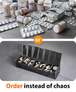 Load image into Gallery viewer, Extra Large Pill Organizer Black XXL Vitamin Holder for Weekly Supplements Double Sided Pill Box 7 Day with Big AM PM Compartments Huge Daily Medicine Dispenser 2 Times a Day Reliable and Easy to Use