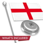 Load image into Gallery viewer, G128 England English Deluxe Desk Flag Set  8.5x5.5 In  Printed 300D Polyester, with Silver Dome and Base, 15 Metal Pole, Decorations For Office, Home and Festival Events Celebration