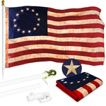 Load image into Gallery viewer, G128 Combo Pack: 6 Ft Tangle Free Aluminum Spinning Flagpole (White) &amp; Betsy Ross TeaStained Flag 3x5 Ft, ToughWeave Pro Series Embroidered 420D Polyester  Pole with Flag Included
