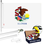 Load image into Gallery viewer, G128  6 Feet Tangle Free Spinning Flagpole (Silver) Illinois Double Sided Brass Grommets Embroidered 3x5 ft (Flag Included) Aluminum Flag Pole