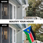 Load image into Gallery viewer, G128 Combo Pack: 6 Ft Tangle Free Aluminum Spinning Flagpole (White) &amp; South Sudan South Sudanese Flag 3x5 Ft, LiteWeave Pro Series Printed 150D Polyester  Pole with Flag Included