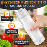 Load image into Gallery viewer, Set of 3 Condiment Squeeze Bottles for Sauces 16 oz Easy to Fill Clear Bottles with Self Closing Valve Ready to Dispense for Dressings Ketchup Mustard &amp; More Durable Reusable Mess Free Design