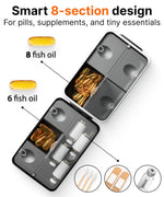Load image into Gallery viewer, Travel Pill Organizer Box Black Moisture Proof Case with Magnetic Closure Large 8 Compartment Holder for Pills Vitamins and Supplements Reliable Medicine Organizer for Daily Use at Home or on The Go