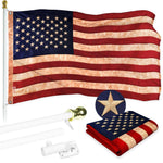 Load image into Gallery viewer, G128 Combo Pack: 5 Ft Tangle Free Aluminum Spinning Flagpole (White) &amp; USA TeaStained Flag 2.5x4 Ft, ToughWeave Pro Series Embroidered 420D Polyester  Pole with Flag Included