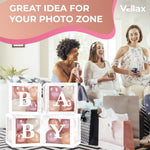 Load image into Gallery viewer, Baby Shower Boxes with Letters 44 Pcs White Boxes with Rose Gold Dusty Pink Sand &amp; White Balloons Gender Reveal &amp; Party Decoration Set by