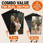 Load image into Gallery viewer, 15 Pack Magnetic Picture Pockets for Home Set 10 4x6 &amp; 5 5x7   Black Magnet Picture Frames for Fridge   Clear Photo Sleeve Holder   Magnetic Picture Frames for Refrigerator   Magnet Photo Display