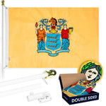 Load image into Gallery viewer, G128  6 Feet Tangle Free Spinning Flagpole (White) New Jersey Double Sided Brass Grommets Embroidered 3x5 ft (Flag Included) Aluminum Flag Pole