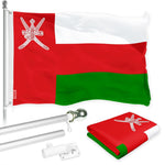 Load image into Gallery viewer, G128 Combo Pack: 6 Ft Tangle Free Spinning Flagpole (Silver) &amp; Oman Flag 3x5 Ft Printed 150D Polyester, Brass Grommets (Flag Included) Aluminum Flag Pole