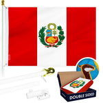 Load image into Gallery viewer, G128 Combo Pack: 6 Ft Tangle Free Aluminum Spinning Flagpole (White) &amp; Peru Peruvian Flag 3x5 Ft, Double ToughWeave Series Double Sided Embroidered 210D Polyester  Pole with Flag Included