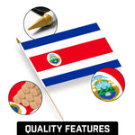 Load image into Gallery viewer, G128 24 Pack Handheld Costa Rica Costa Rican Stick Flags  12x18 In  Printed 150D Polyester, Country Flag, Solid Wooden Stick, Spear Gold Tip