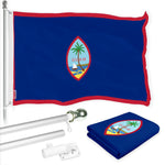 Load image into Gallery viewer, G128 Combo Pack: 6 Ft Tangle Free Spinning Flagpole (Silver) &amp; Guam Flag 3x5 Ft Printed 150D Polyester, Brass Grommets (Flag Included) Aluminum Flag Pole