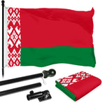 Load image into Gallery viewer, G128 Combo Pack: 6 Ft Tangle Free Aluminum Spinning Flagpole (Black) &amp; Belarus Belarusian Flag 3x5 Ft, LiteWeave Pro Series Printed 150D Polyester  Pole with Flag Included