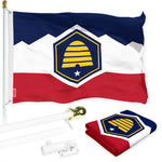 Load image into Gallery viewer, G128 Combo Pack: 6 Ft Tangle Free Aluminum Spinning Flagpole (White) &amp; Utah 2023 New Version UT State Flag 3x5 Ft, LiteWeave Pro Series Printed 150D Polyester  Pole with Flag Included