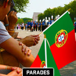 Load image into Gallery viewer, G128 24 Pack Handheld Portugal Portuguese Stick Flags  12x18 In  Printed 150D Polyester, Country Flag, Solid Wooden Stick, Spear Gold Tip
