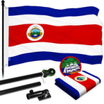 Load image into Gallery viewer, G128 Combo Pack: 6 Ft Tangle Free Aluminum Spinning Flagpole (Black) &amp; Costa Rica Costa Rican Flag 3x5 Ft, ToughWeave Series Embroidered 300D Polyester  Pole with Flag Included