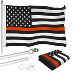 Load image into Gallery viewer, G128 Combo Pack: Flag Pole 6 FT Silver Tangle Free &amp; Thin Orange Line Flag 3x5 FT Brass Grommets Printed Polyester (Flag Included) Aluminum Flag Pole