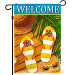 Load image into Gallery viewer, Welcome Summer Sandals Sunglasses Garden Flag 12x18 Inch 150D Polyester Rustic