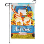 Load image into Gallery viewer, G128 Garden Flag Autumn Blessings Gnomes with Pumpkins  12x18 Inch  Printed Blockout Polyester  Fall Decoration