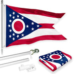 Load image into Gallery viewer, G128 Combo Pack: 6 Feet Tangle Free Spinning Flagpole (Silver) Ohio OH State Flag 3x5 ft Printed 150D Brass Grommets (Flag Included) Aluminum Flag Pole