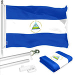 Load image into Gallery viewer, G128 Combo Pack: 6 Ft Tangle Free Aluminum Spinning Flagpole (Silver) &amp; Nicaragua Nicaraguan Flag 3x5 Ft, LiteWeave Pro Series Printed 150D Polyester  Pole with Flag Included