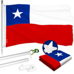 Load image into Gallery viewer, G128 Combo Pack: 6 Ft Tangle Free Aluminum Spinning Flagpole (Silver) &amp; Chile Chilean Flag 3x5 Ft, ToughWeave Series Embroidered 300D Polyester  Pole with Flag Included
