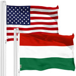 Load image into Gallery viewer, G128 Combo Pack: American USA Flag 3x5 Ft &amp; Hungary Flag 3x5 Ft, Both Printed 150D Polyester, Indoor/Outdoor, Brass Grommets