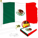 Load image into Gallery viewer, G128 Combo Pack: 5 Ft Tangle Free Aluminum Spinning Flagpole (White) &amp; Mexico Mexican Flag 2.5x4 Ft, ToughWeave Series Embroidered 300D Polyester  Pole with Flag Included